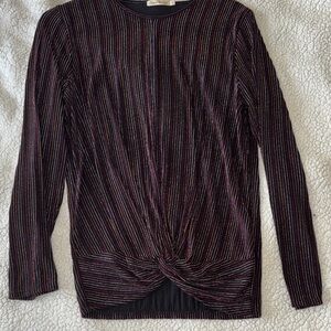 Black and Glitter Striped Long Sleeve Top with cute knot